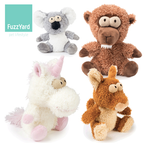 おもちゃ：オーストラリアfuzzyard（ファズヤード）のおしゃれでユニークなおもちゃです。それぞれのキャラクターに名前がちゃんとついています。ピーピー入りです。子供のおもちゃと同じ基準でつくられています。ノンアレルゲン加工で安心！ダブルステッチ（二度縫）加工で丈夫、洗濯機で洗えるので衛生的！