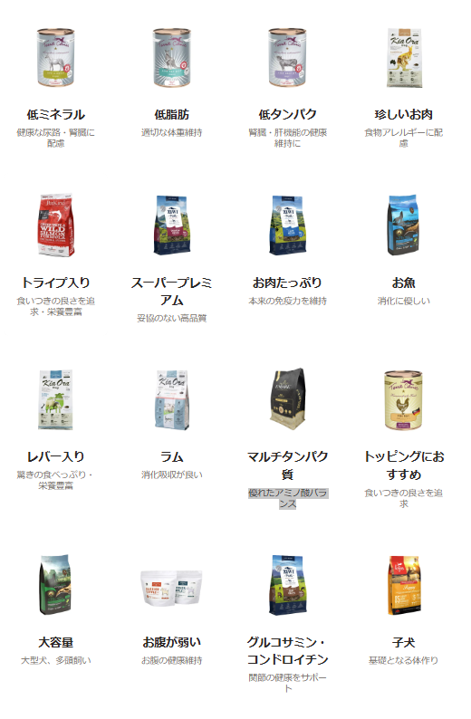 アンベルソ公式通販のドッグフード悩み別検索画面